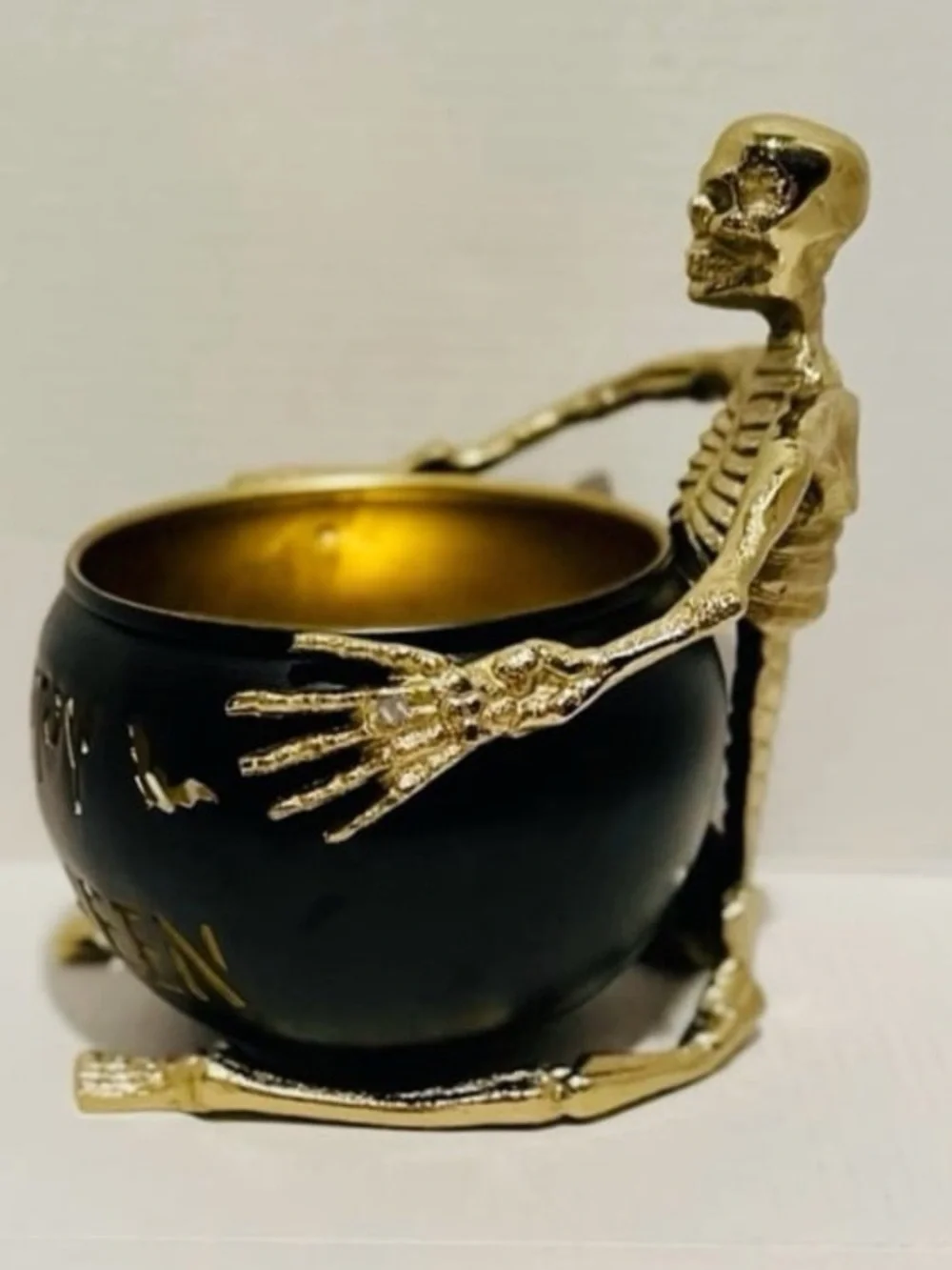 Goblin & Ghoul Happy Halloween 8 X 9 Metal Skeleton Candy Bowl